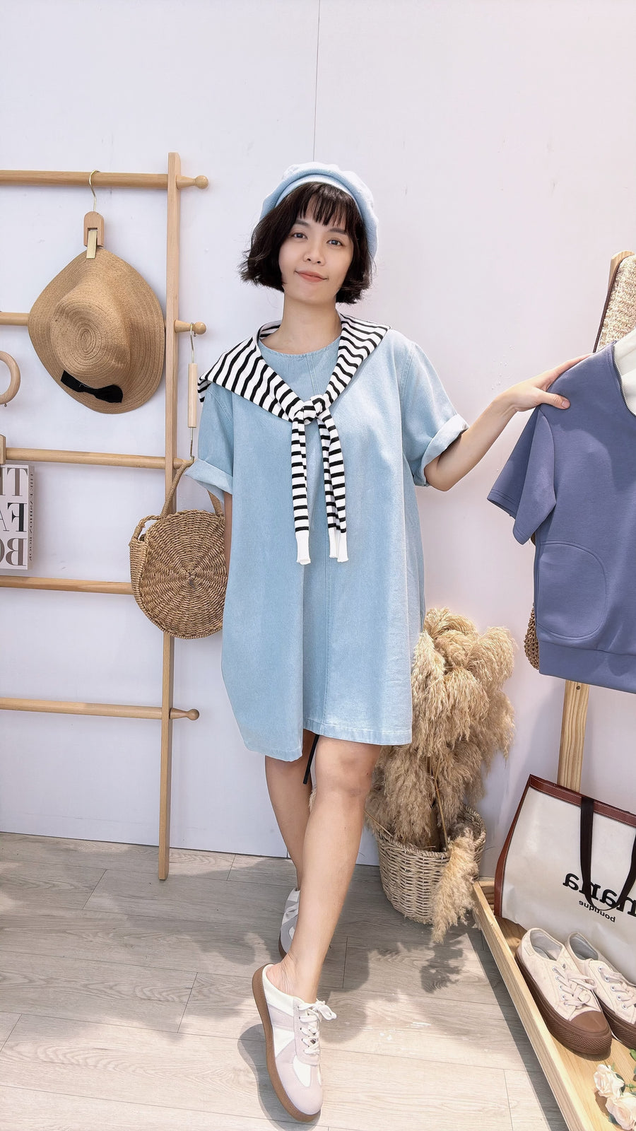 直身牛仔短套裙