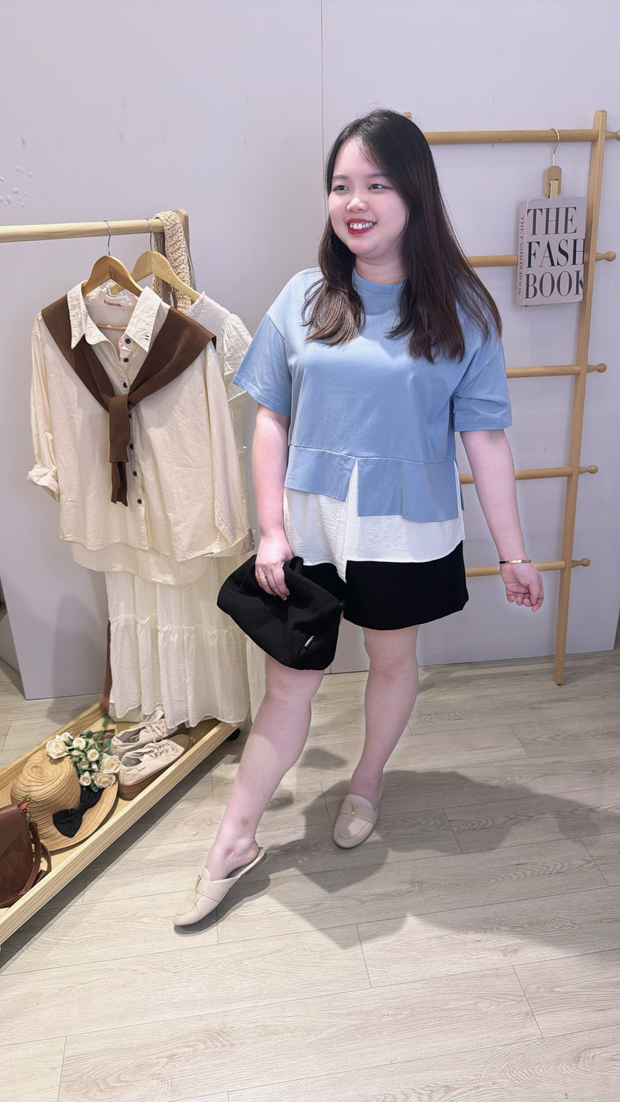 棉质下摆雪纺上衣