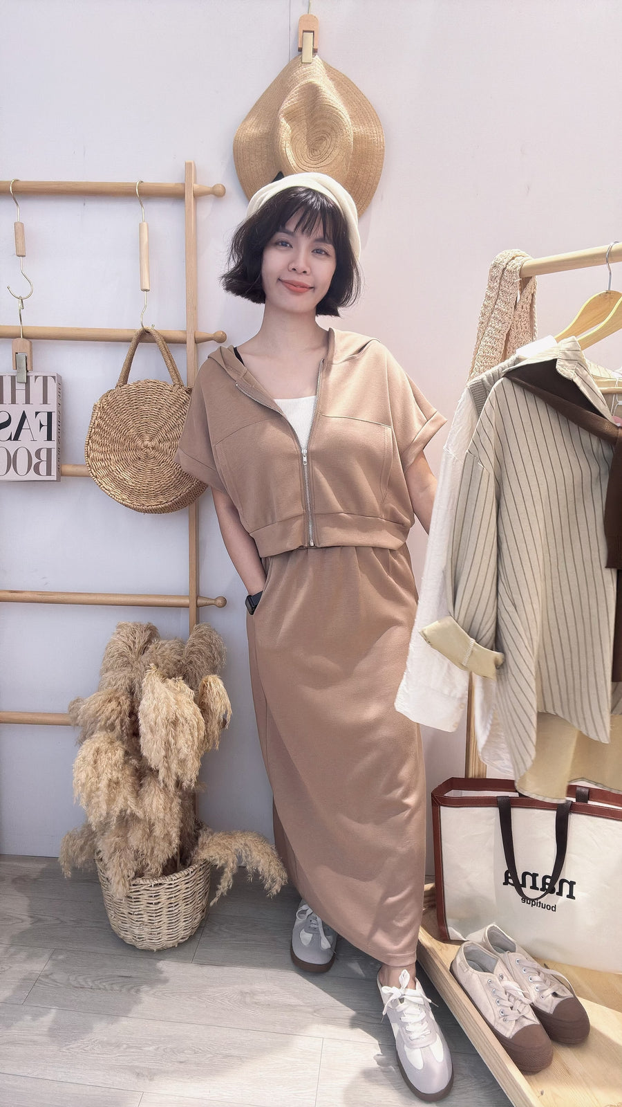 太空棉好好穿连帽长裙套装