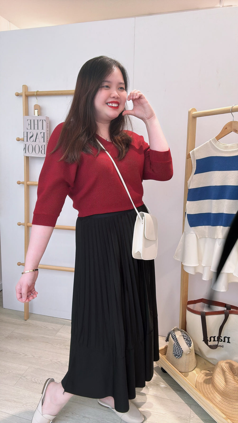 西装雪纺百折半长裙