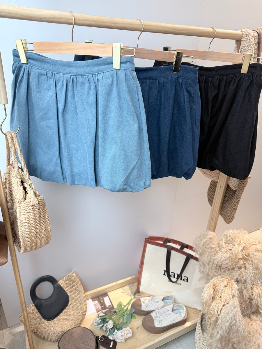 微弹牛仔拉链头泡泡裤裙