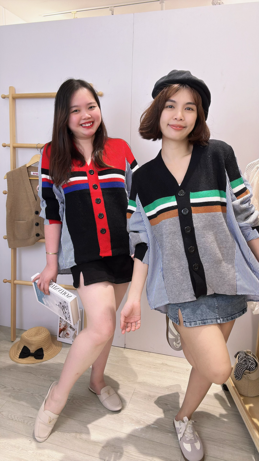 漂亮宽松针织并接衬衫上衣