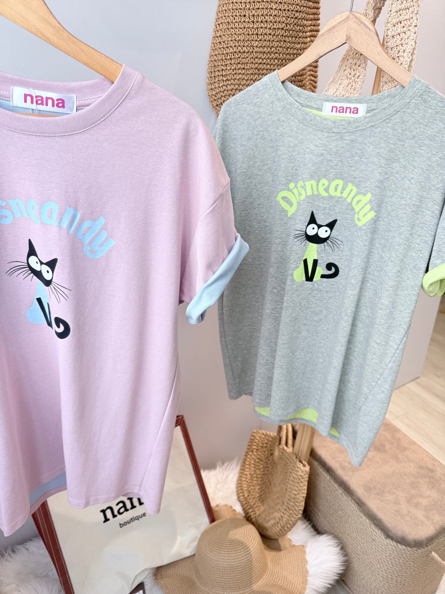 滑滑棉质可爱猫咪图案半长T-shirt