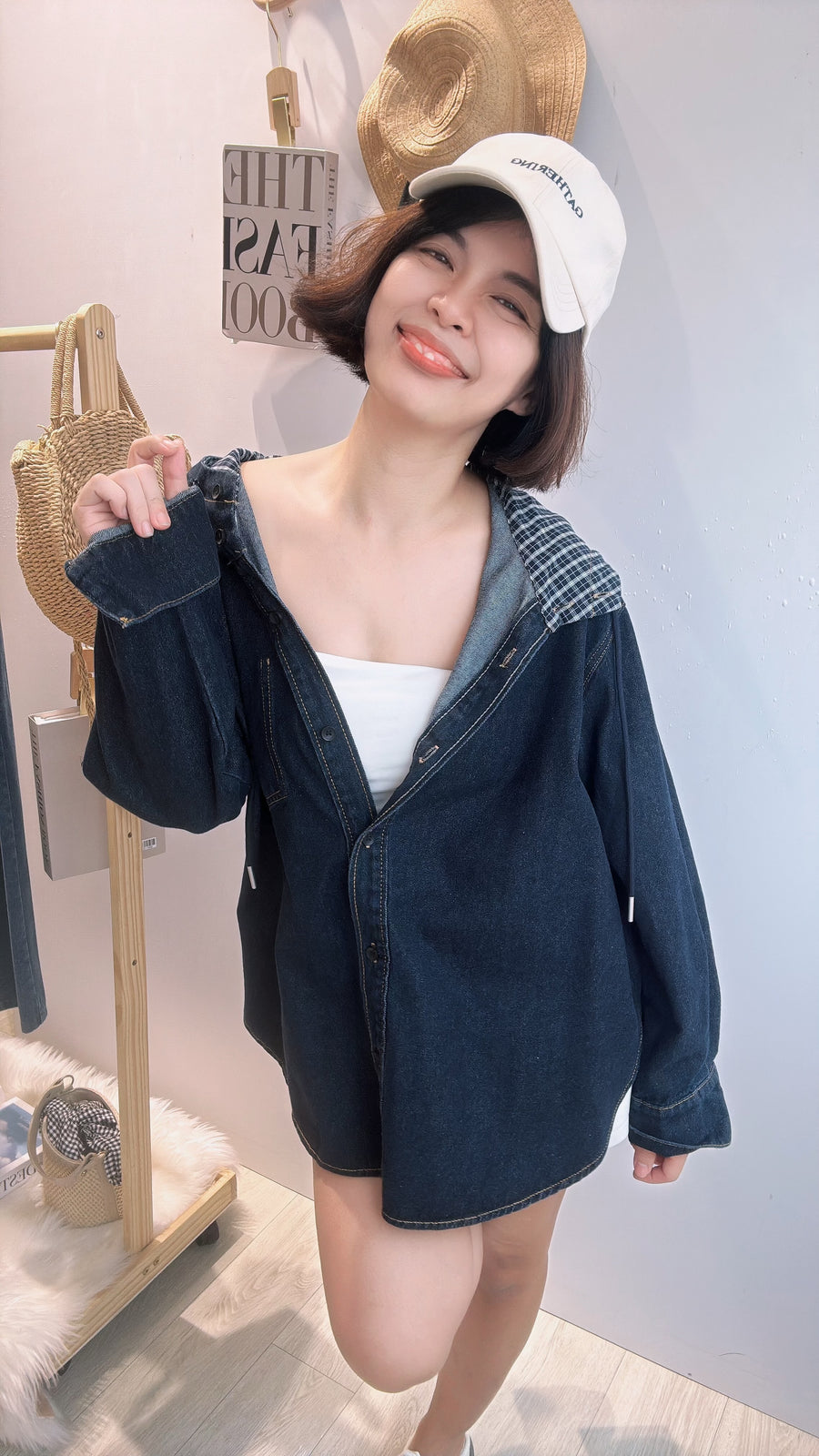 大推🤎帅气牛仔连帽半长外套