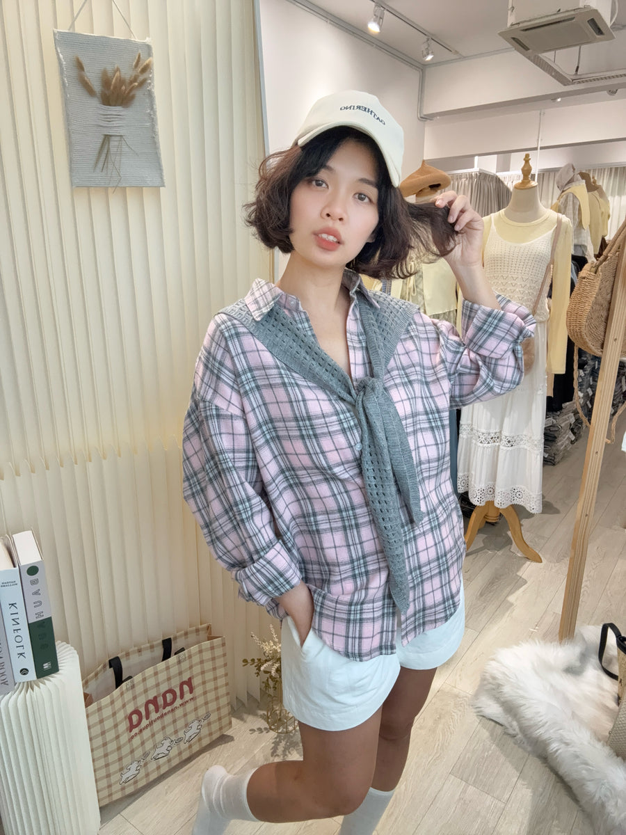 披肩棉麻软软格子衬衫