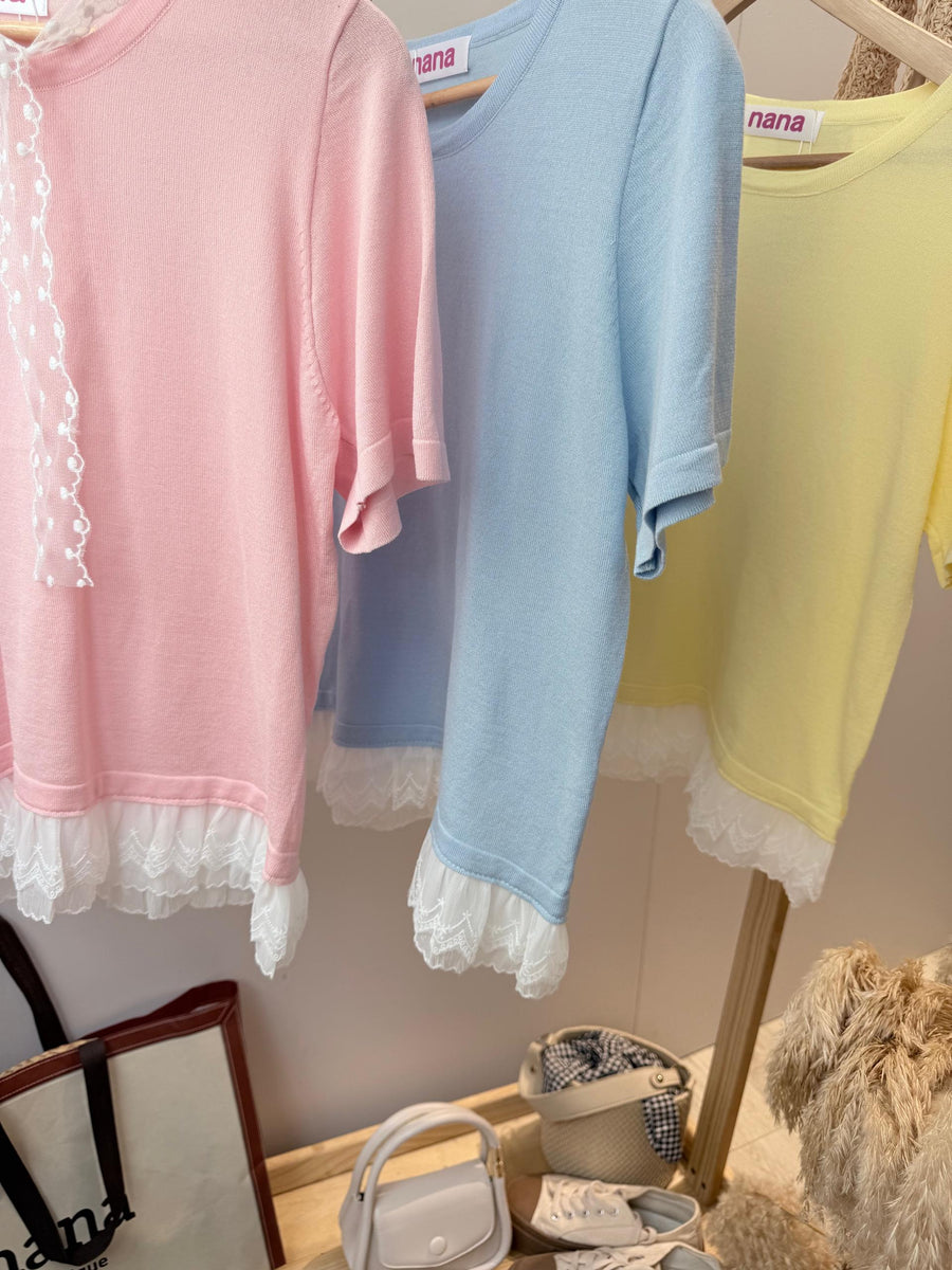 甜美色蕾丝冰丝针织上衣