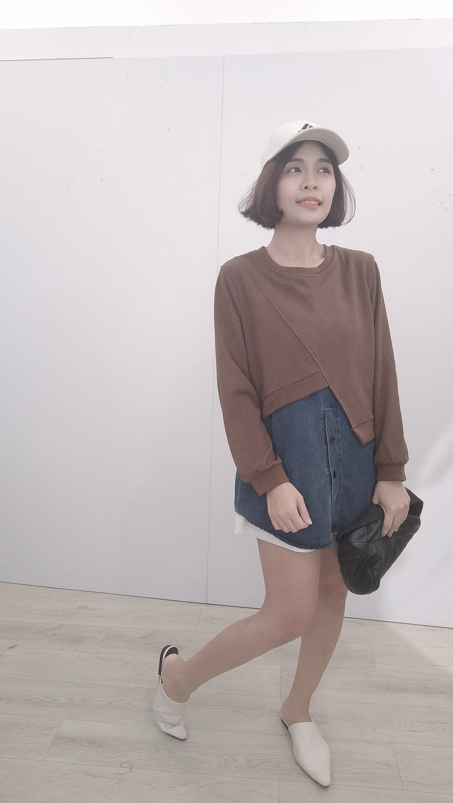 并接式牛仔长袖上衣