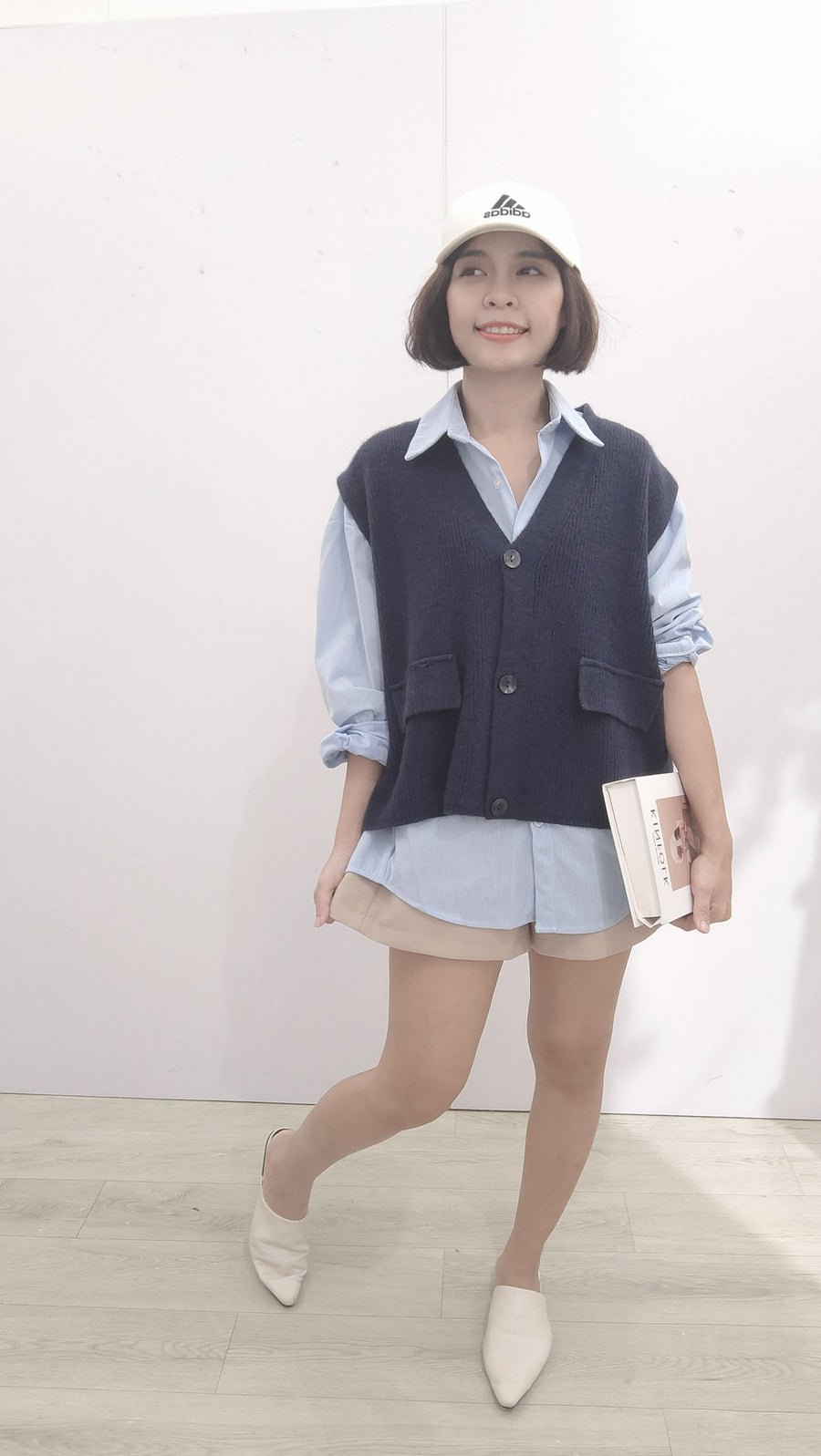 针织外搭并灯芯绒两件式上衣