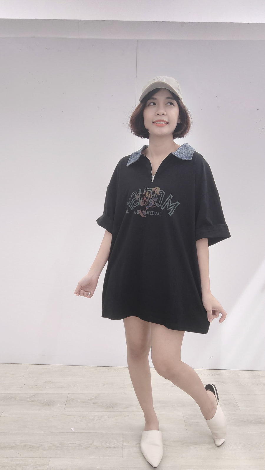 卡通扎染领子over T