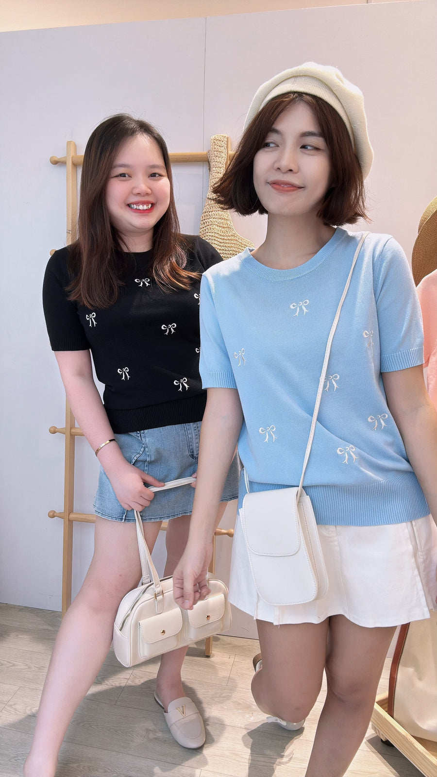 冰丝针织蝴蝶结上衣