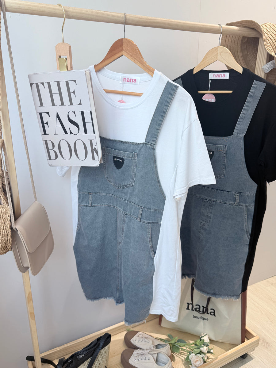 cotton牛仔假吊带短连身裙