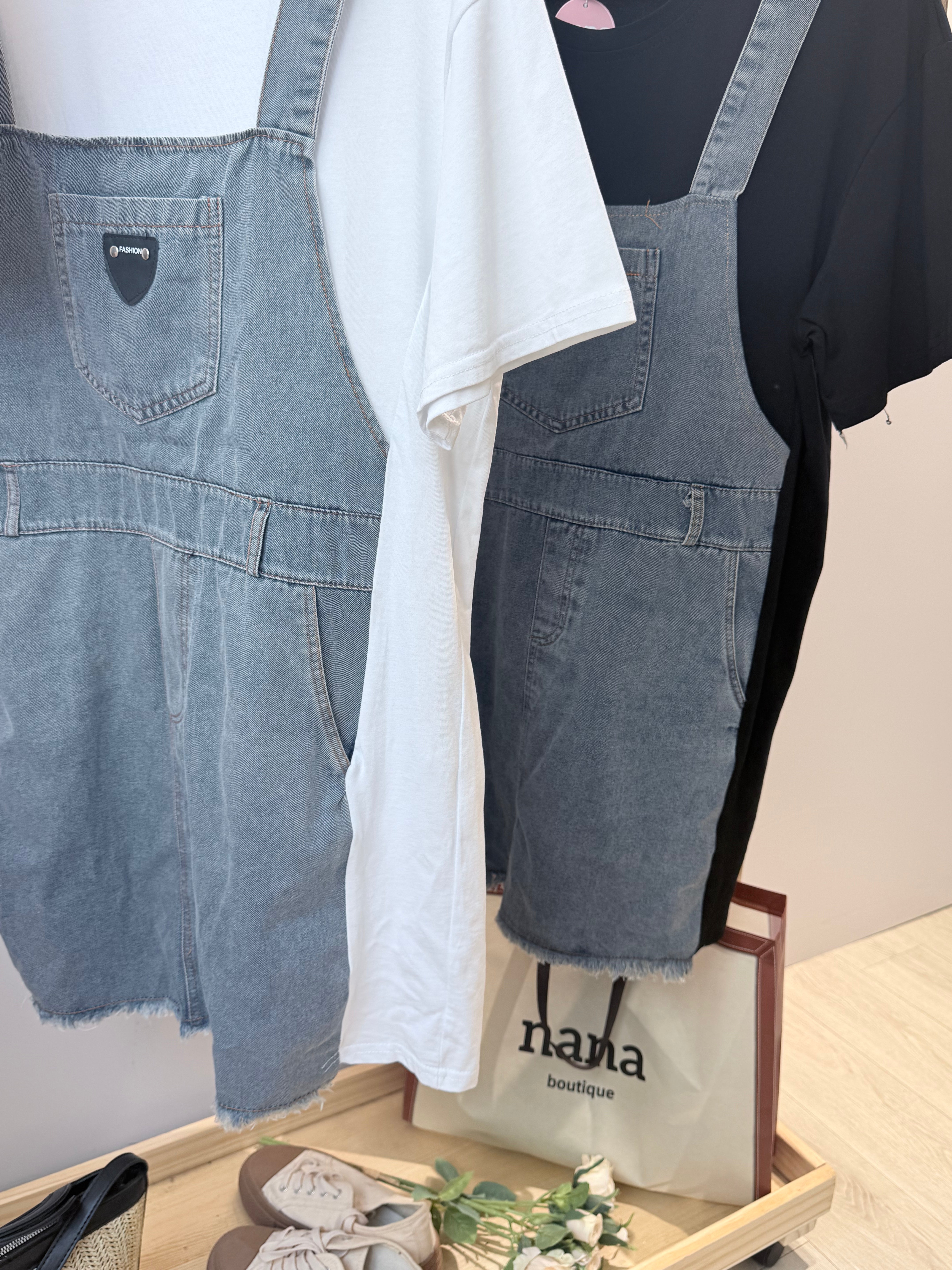 cotton牛仔假吊带短连身裙