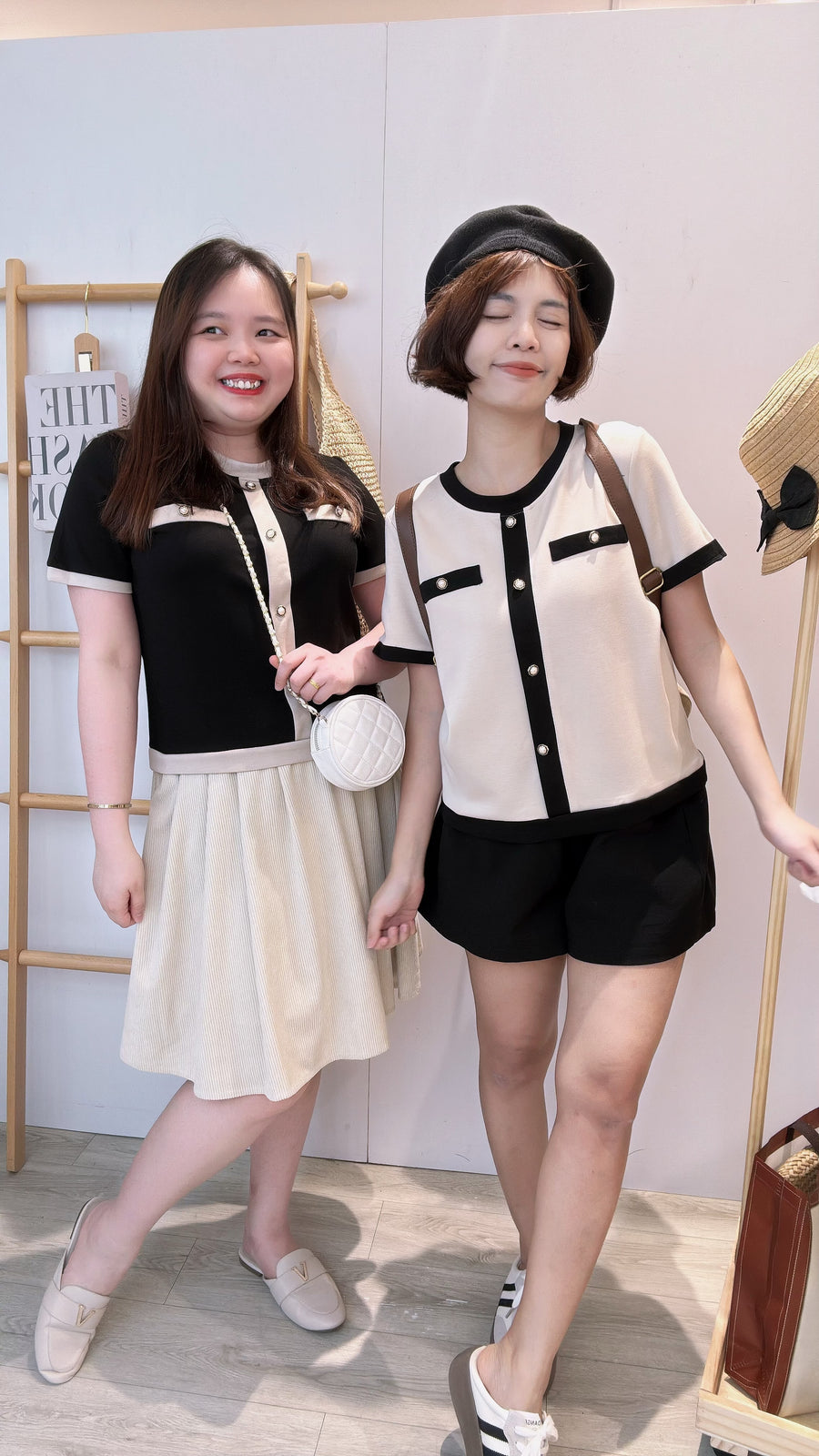 太空棉小香风假钮上衣