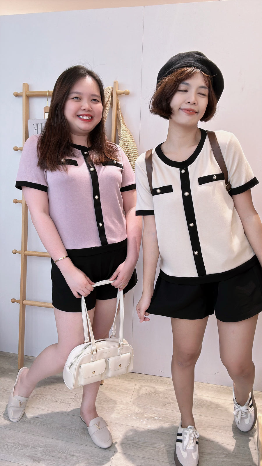 太空棉小香风假钮上衣