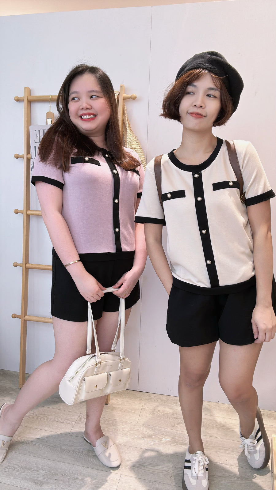 太空棉小香风假钮上衣