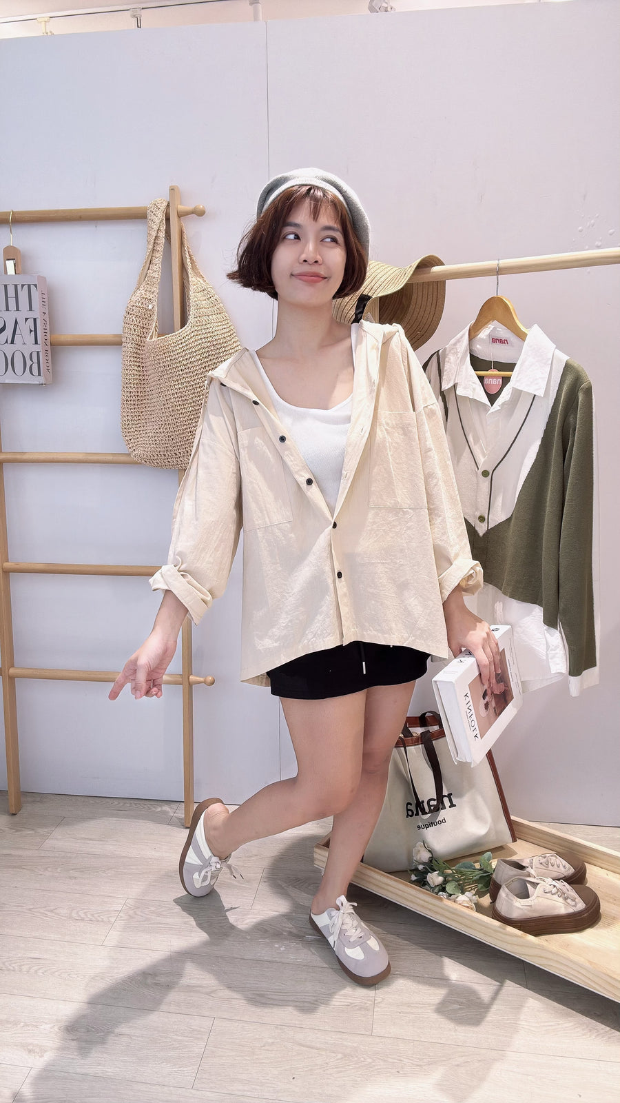 薄雪纺连帽衬衫上衣