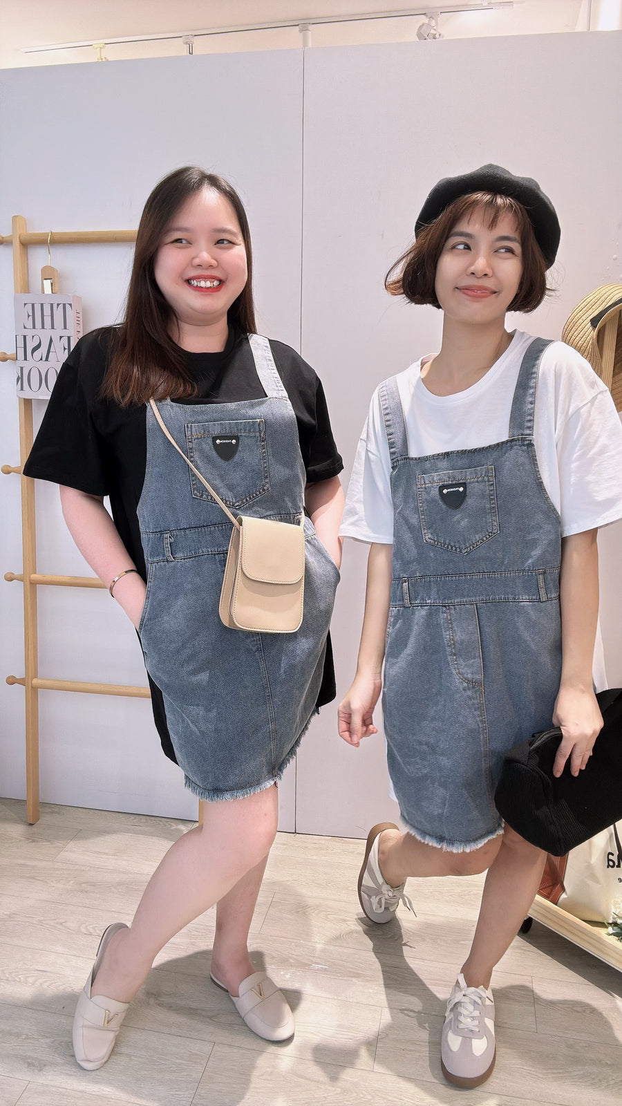 cotton牛仔假吊带短连身裙