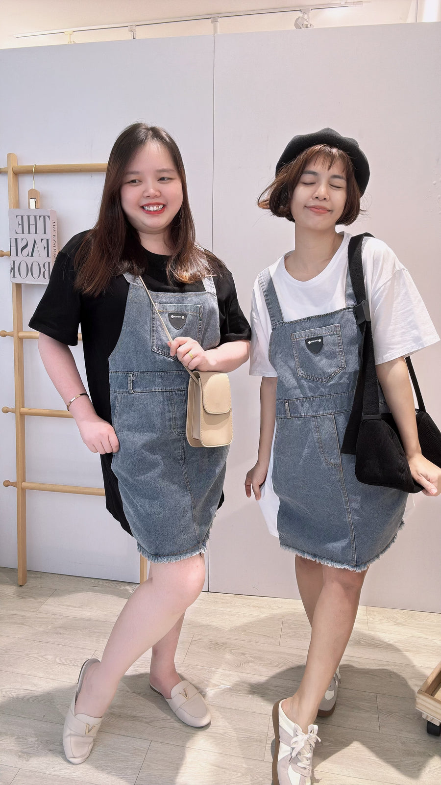 cotton牛仔假吊带短连身裙