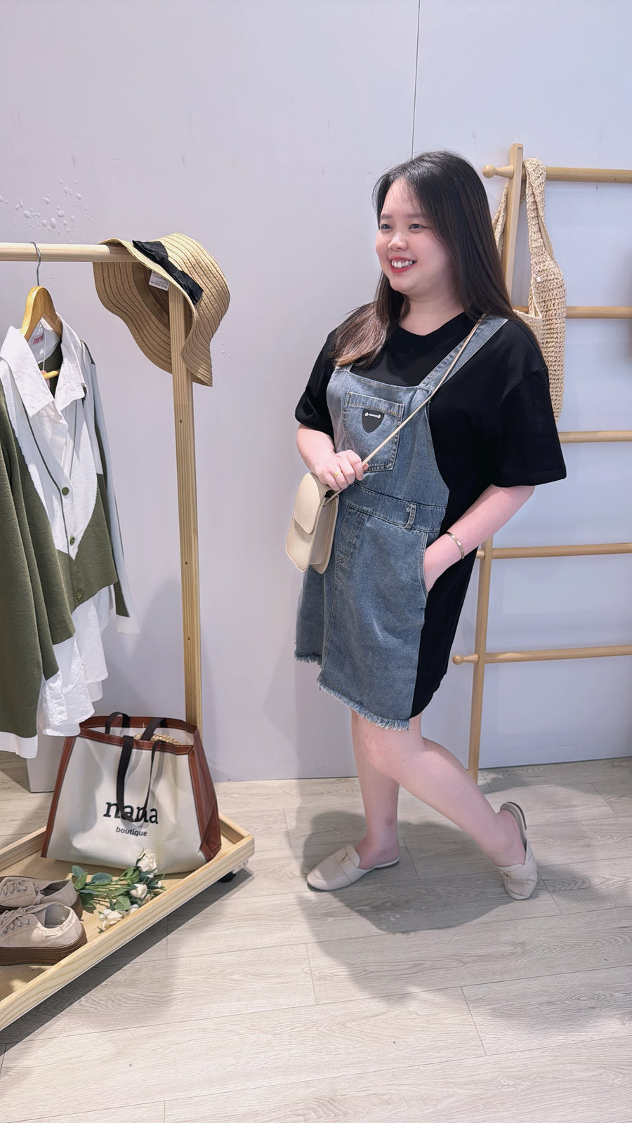 cotton牛仔假吊带短连身裙