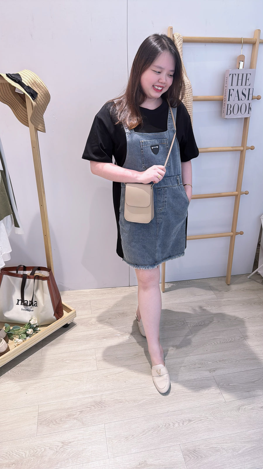 cotton牛仔假吊带短连身裙