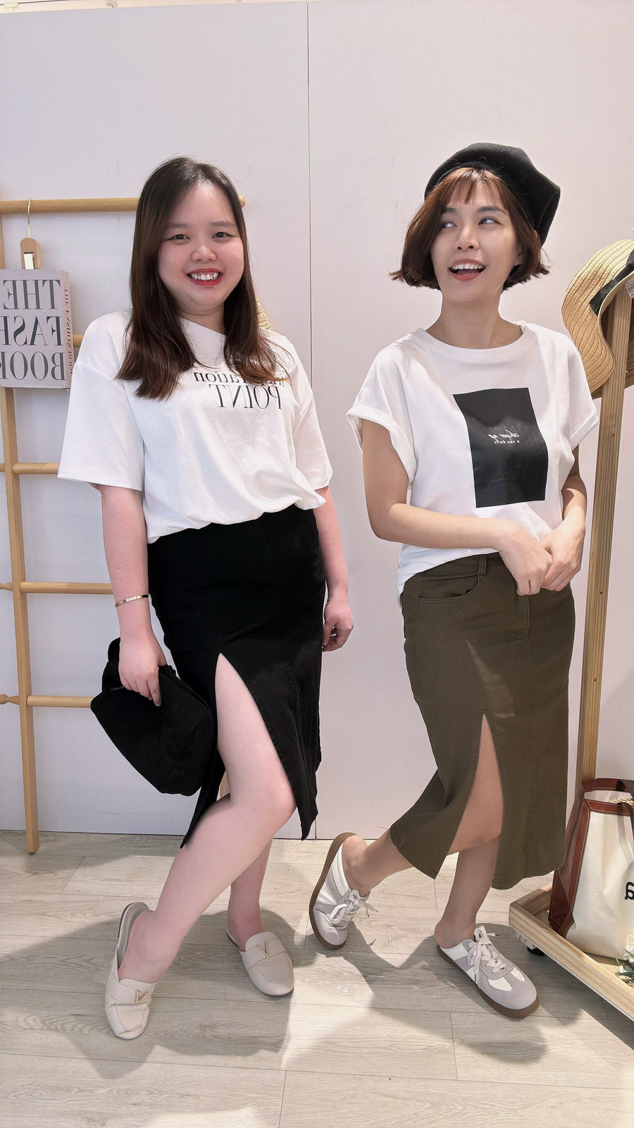 牛仔开叉高腰半长裙