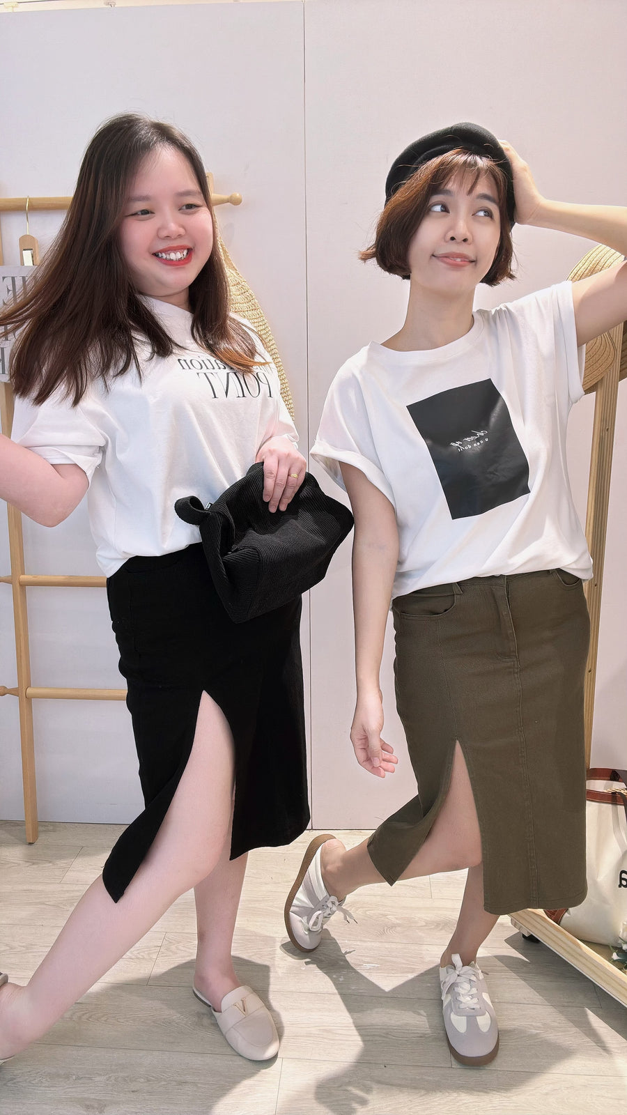 牛仔开叉高腰半长裙