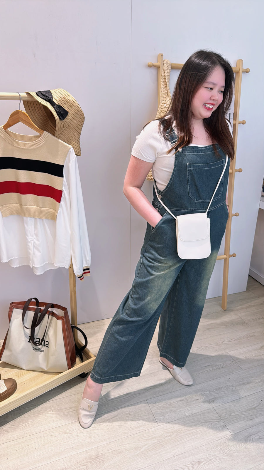 杂染色牛仔吊带裤