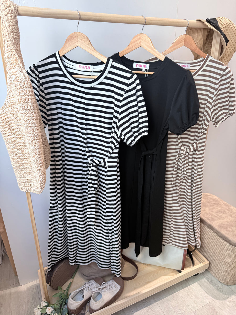 公主袖皱褶绑带长连身裙