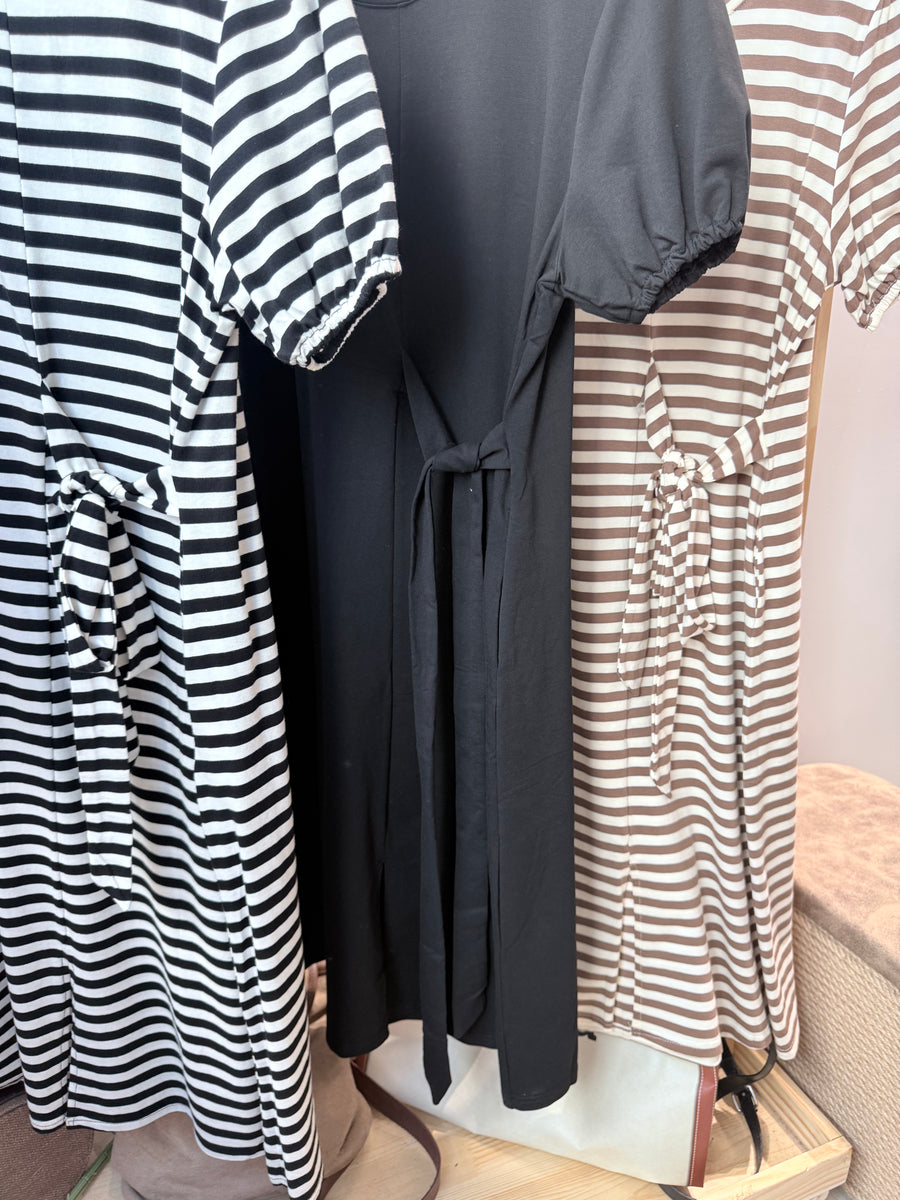 公主袖皱褶绑带长连身裙