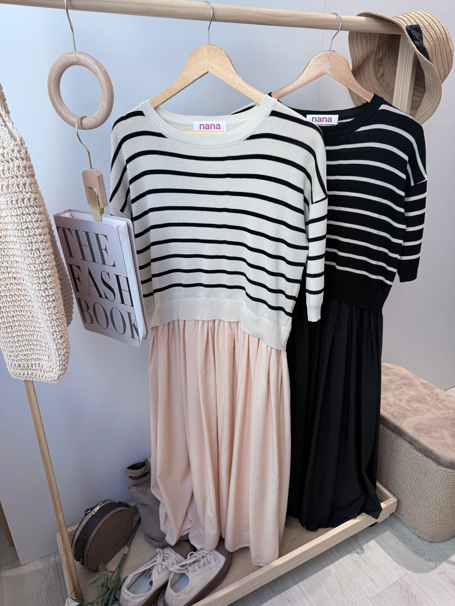 线条针织并接雪纺套裙