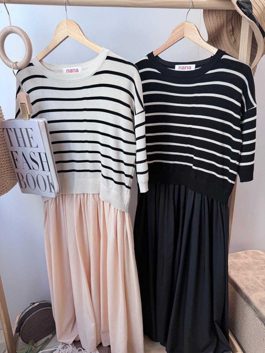 线条针织并接雪纺套裙