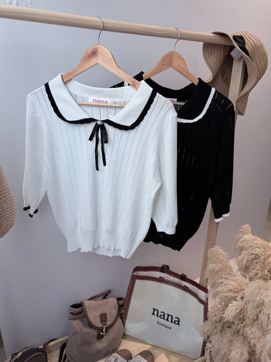 针织镂空娃娃领上衣