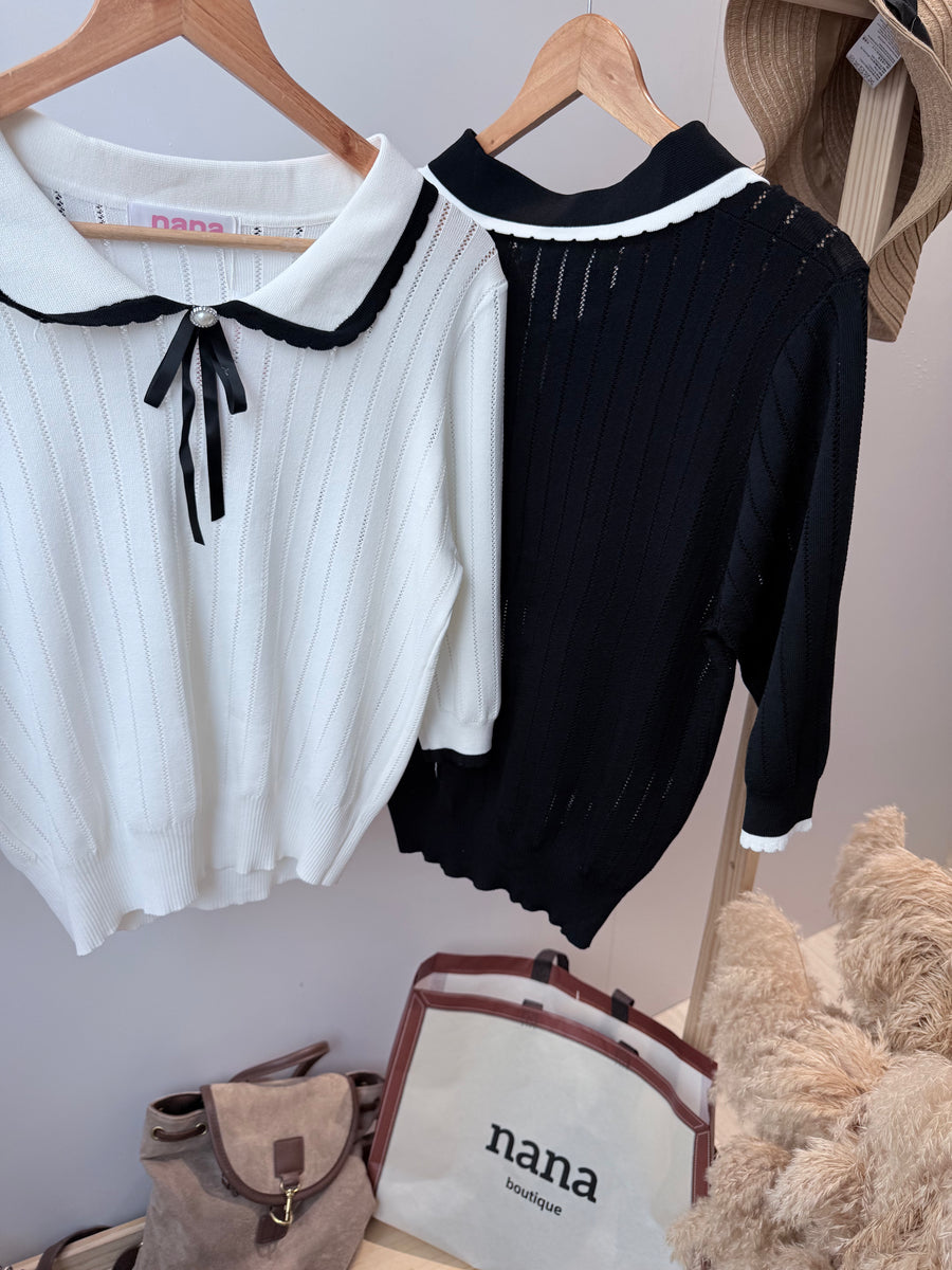 针织镂空娃娃领上衣