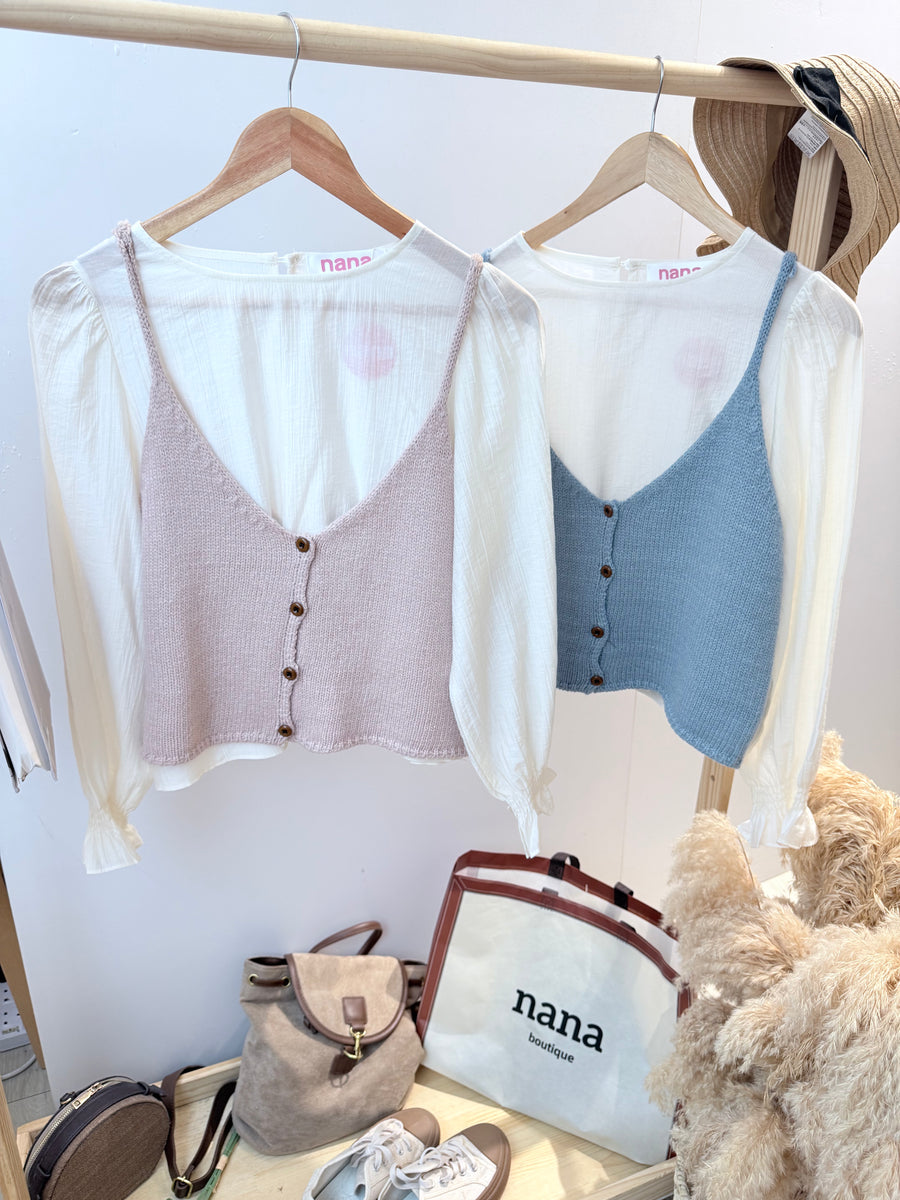 薄麻吊带针织甜美上衣