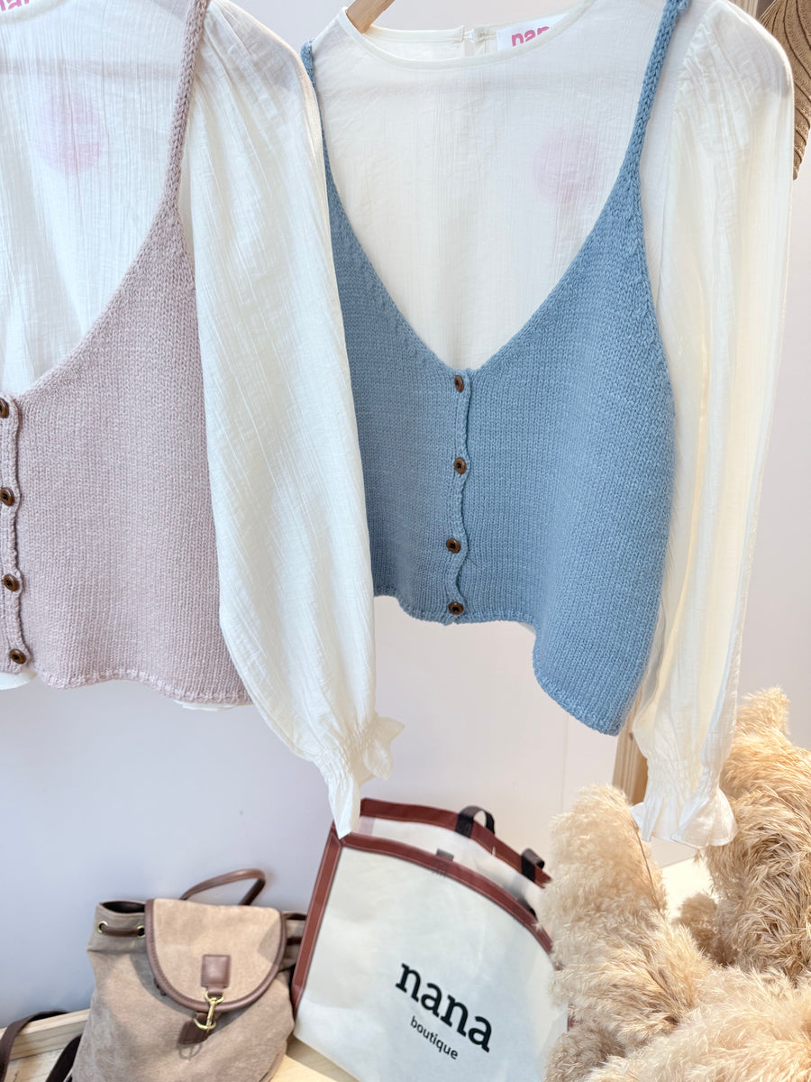 薄麻吊带针织甜美上衣