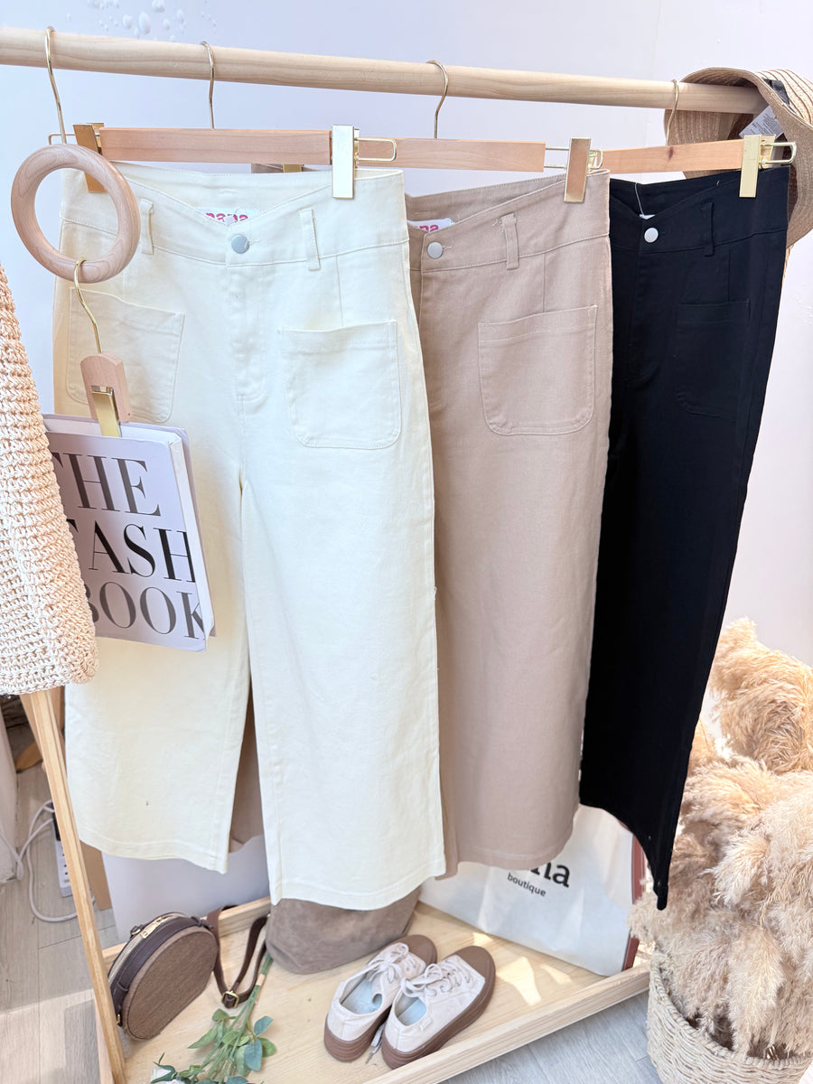 水洗牛仔阔脚长裤