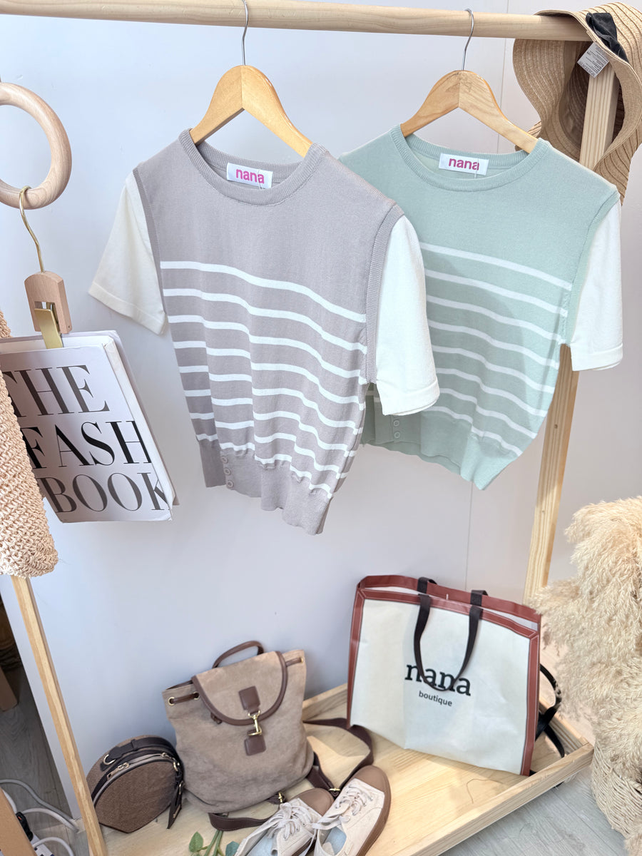 冰丝线条撞色针织上衣