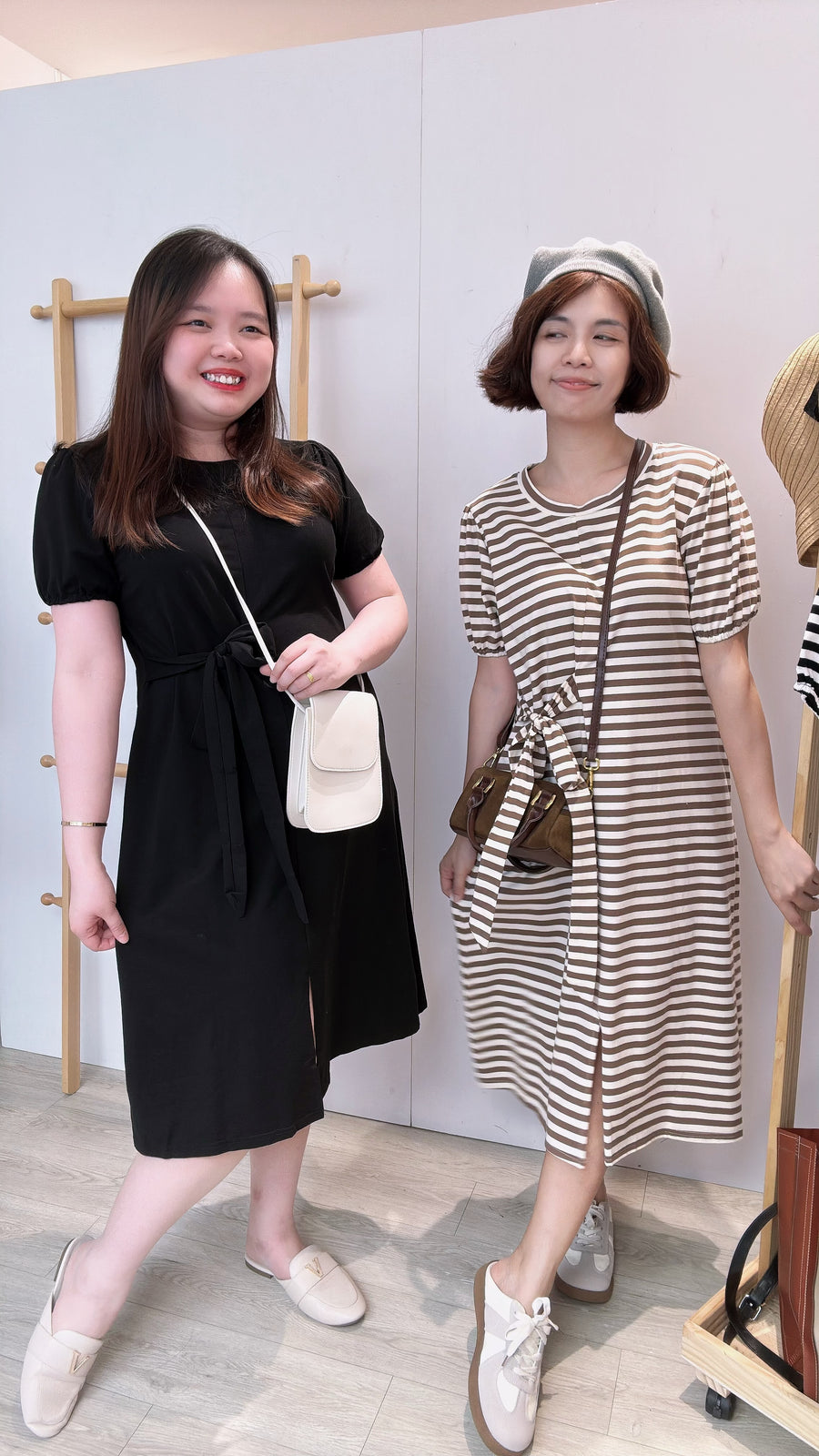 公主袖皱褶绑带长连身裙