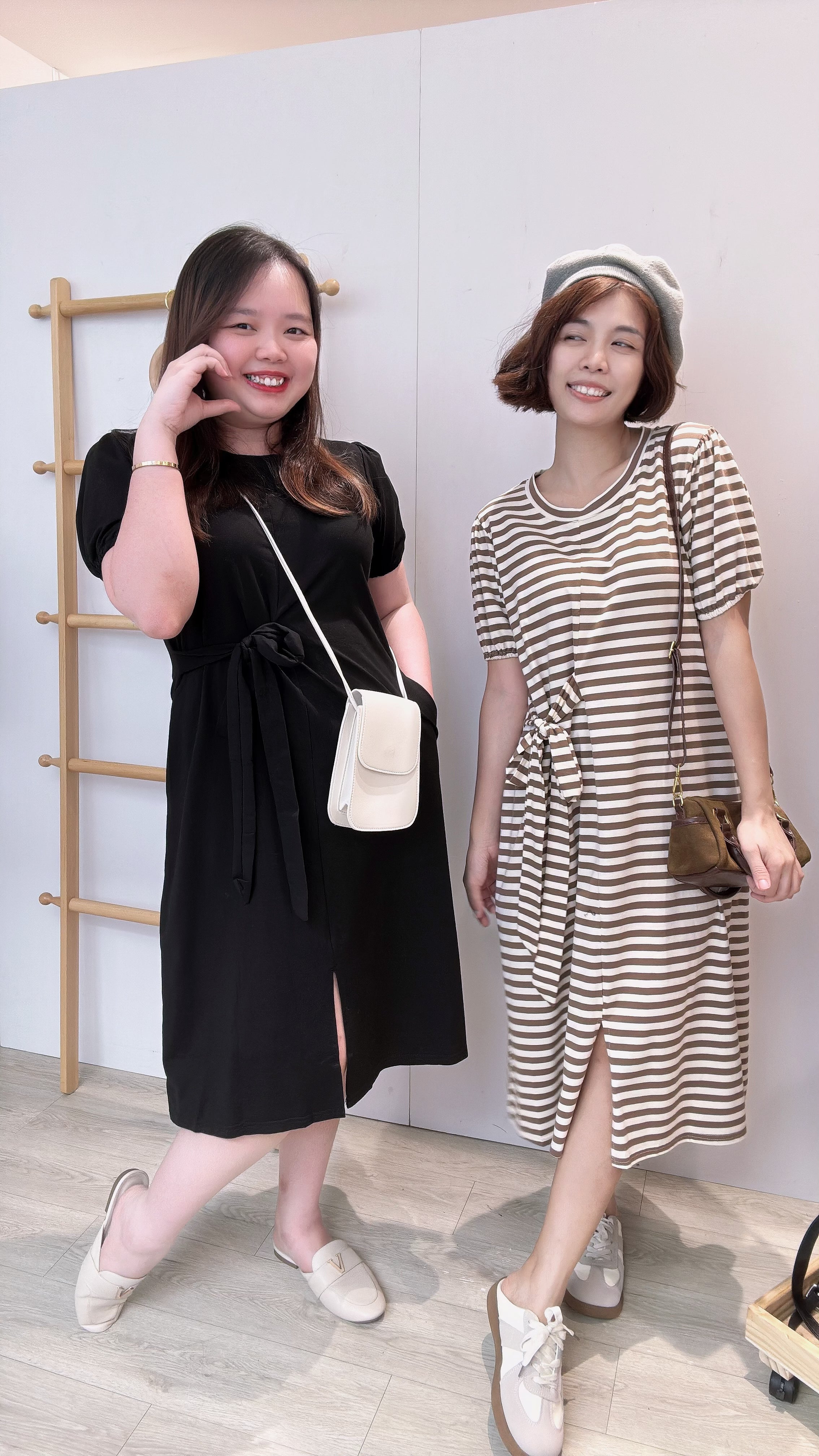 公主袖皱褶绑带长连身裙