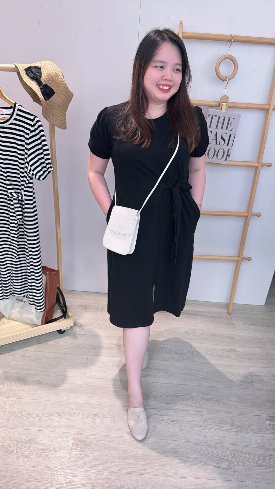 公主袖皱褶绑带长连身裙