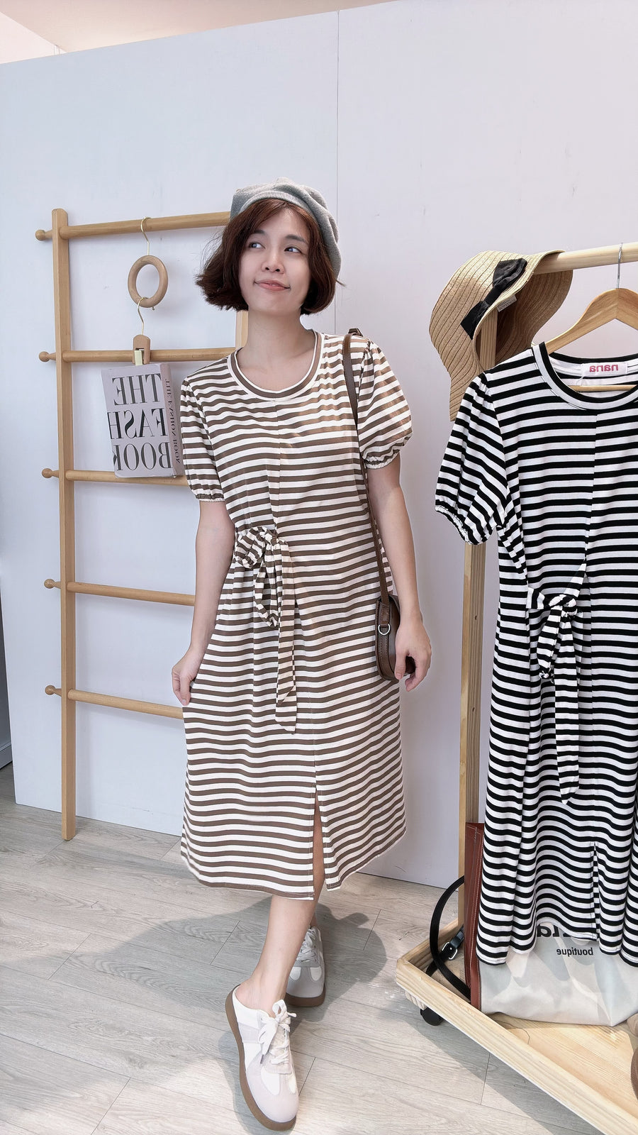 公主袖皱褶绑带长连身裙