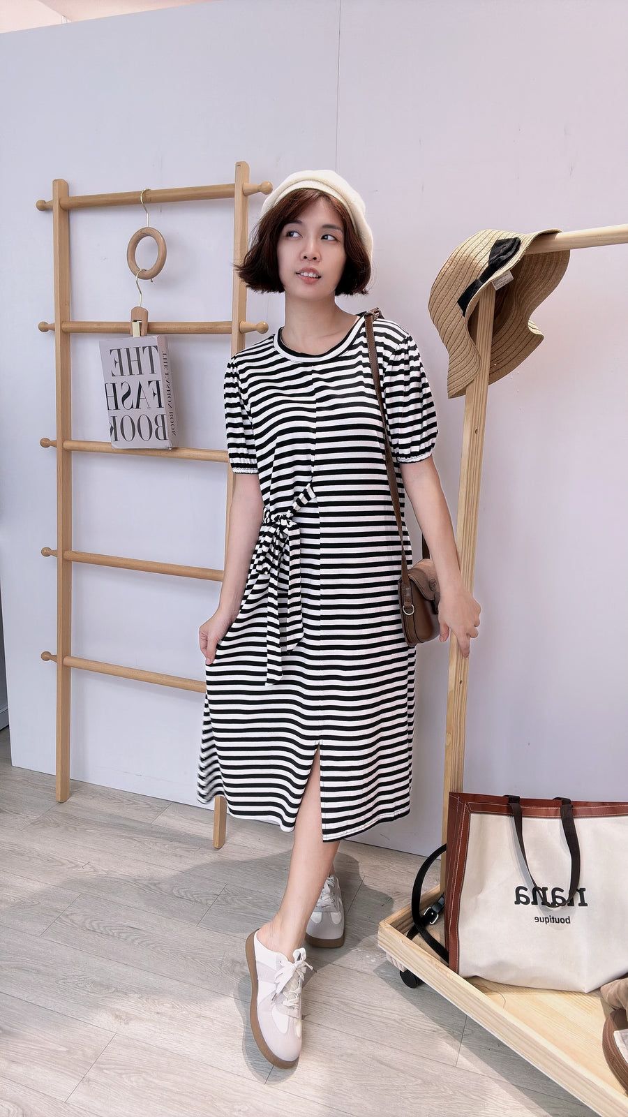 公主袖皱褶绑带长连身裙