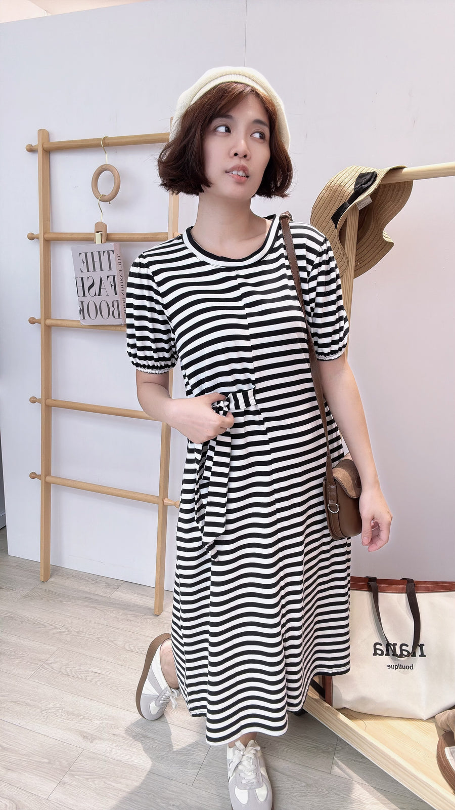 公主袖皱褶绑带长连身裙