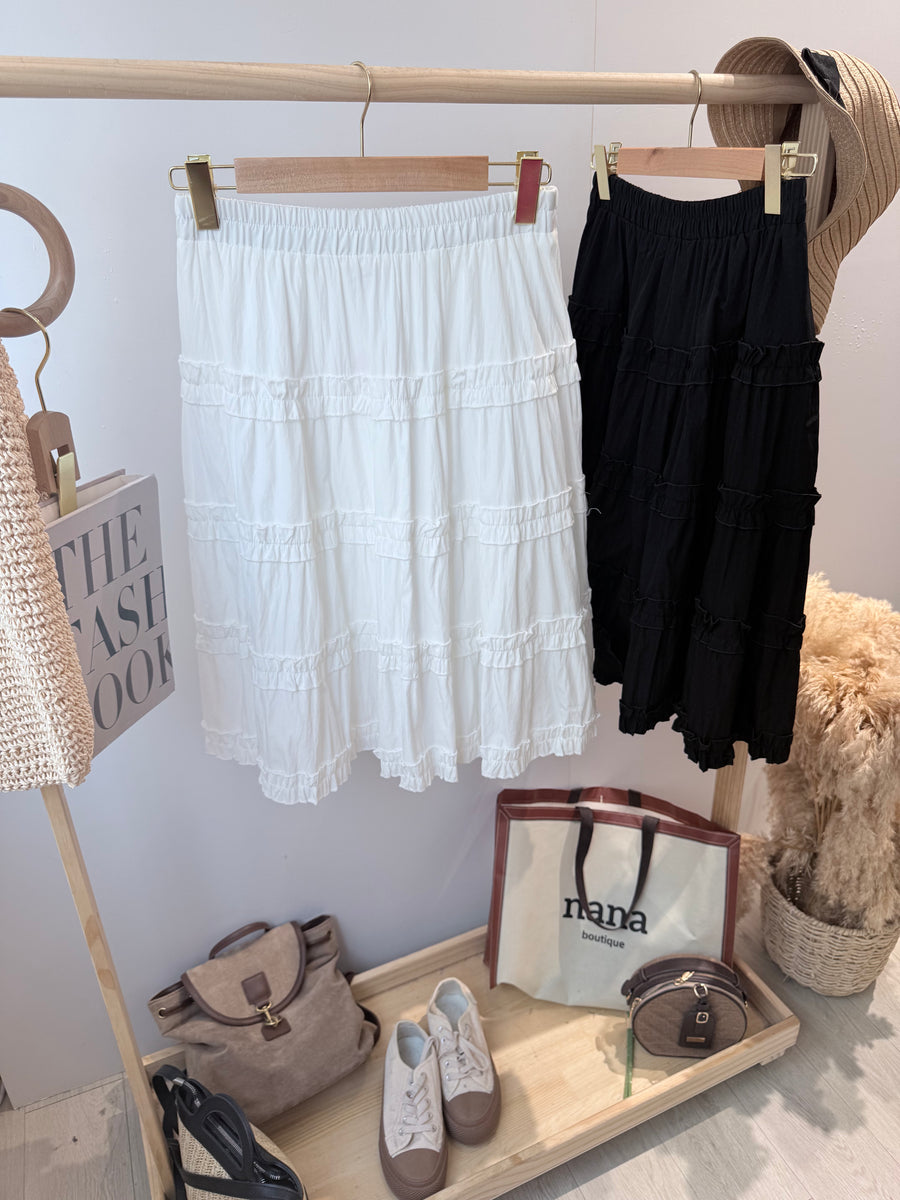 衬衫面料木耳边弹力蛋糕半裙