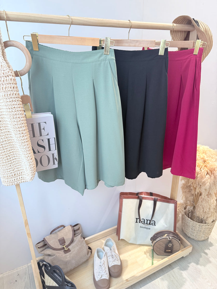 六分雪纺后松紧腰阔脚裤