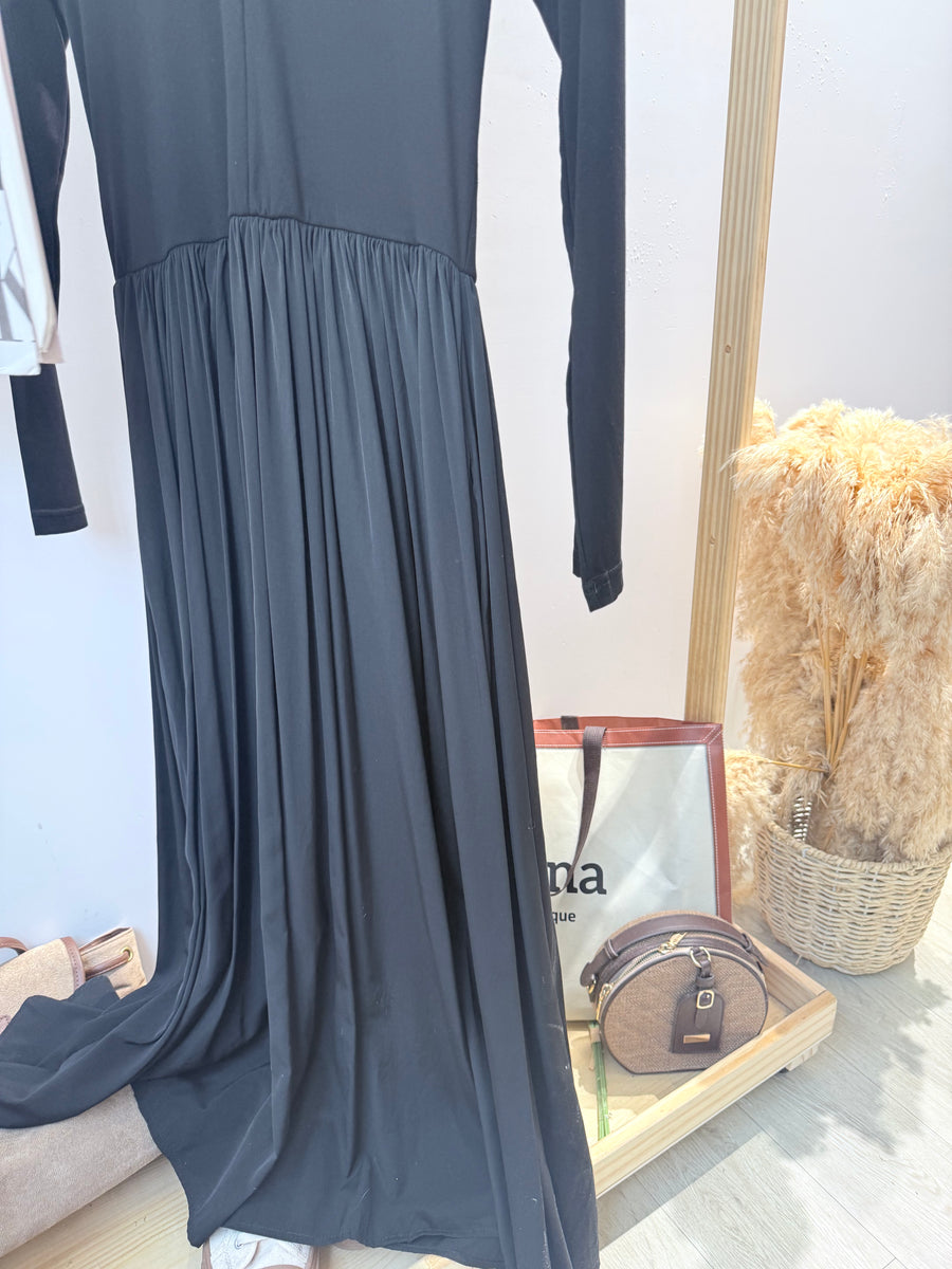 棉质垫肩长袖连身裙