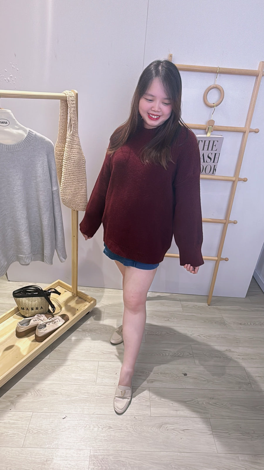 毛针织螺纹边长上衣