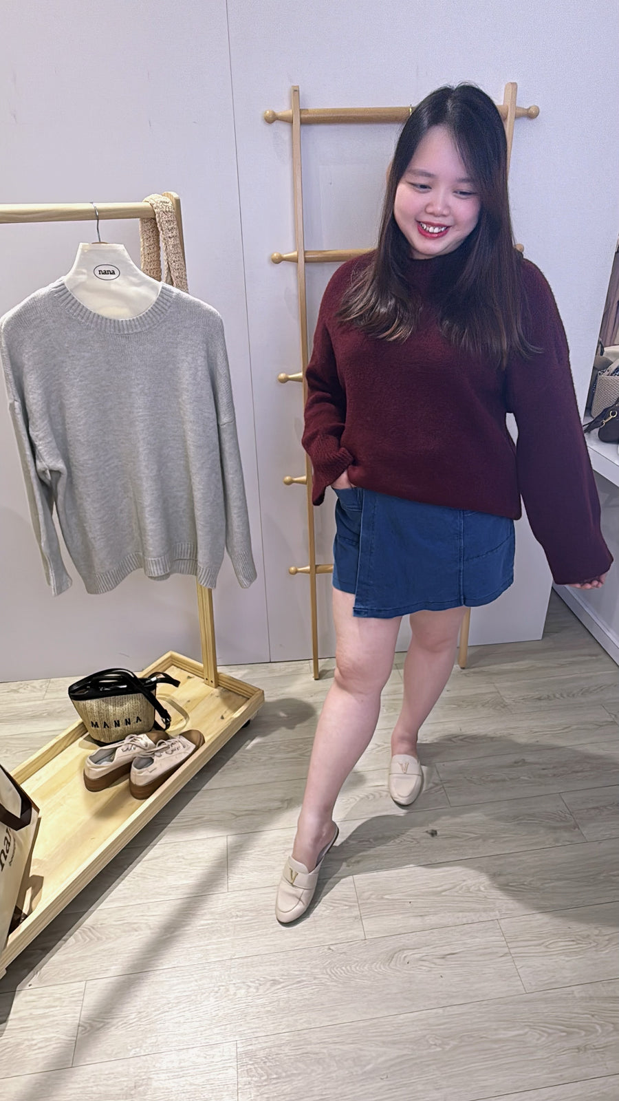 毛针织螺纹边长上衣