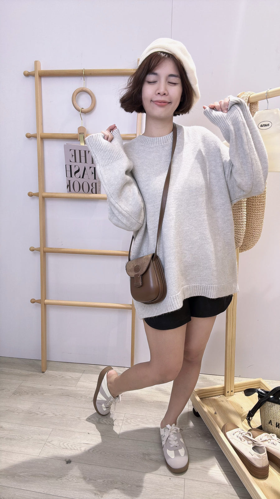 毛针织螺纹边长上衣