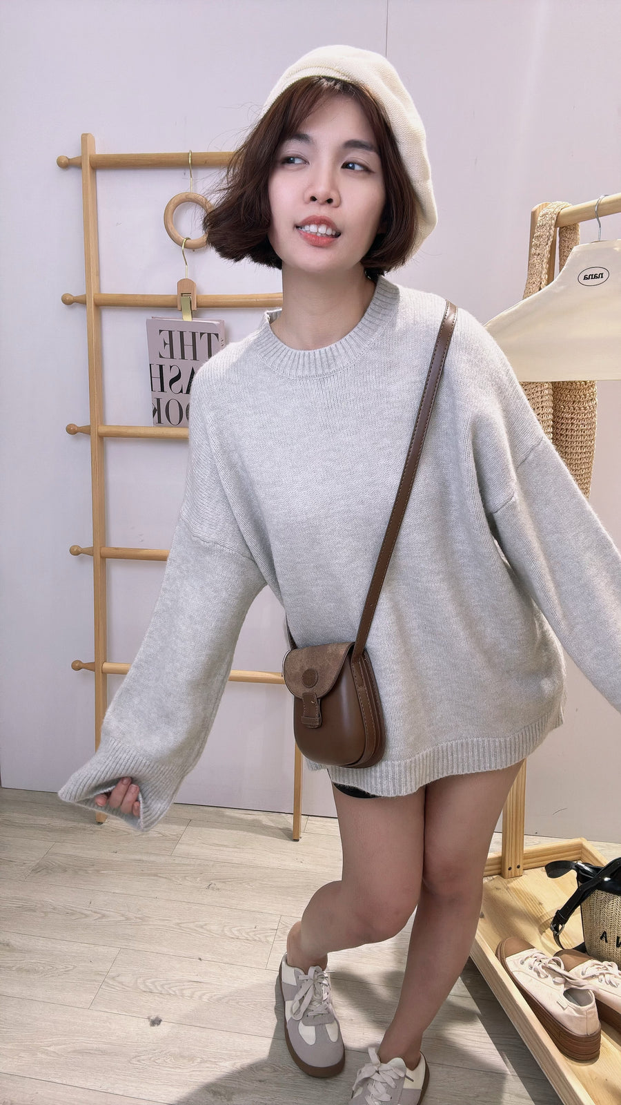 毛针织螺纹边长上衣